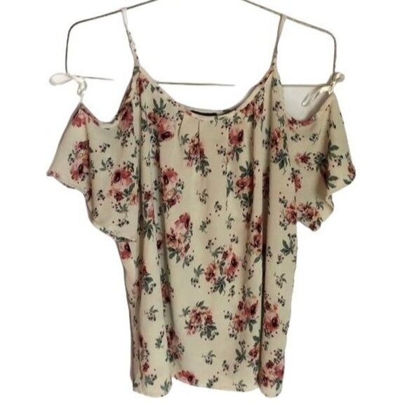 AUW white floral short sleeve shirt polyester blend large READ - Picture 1 of 5